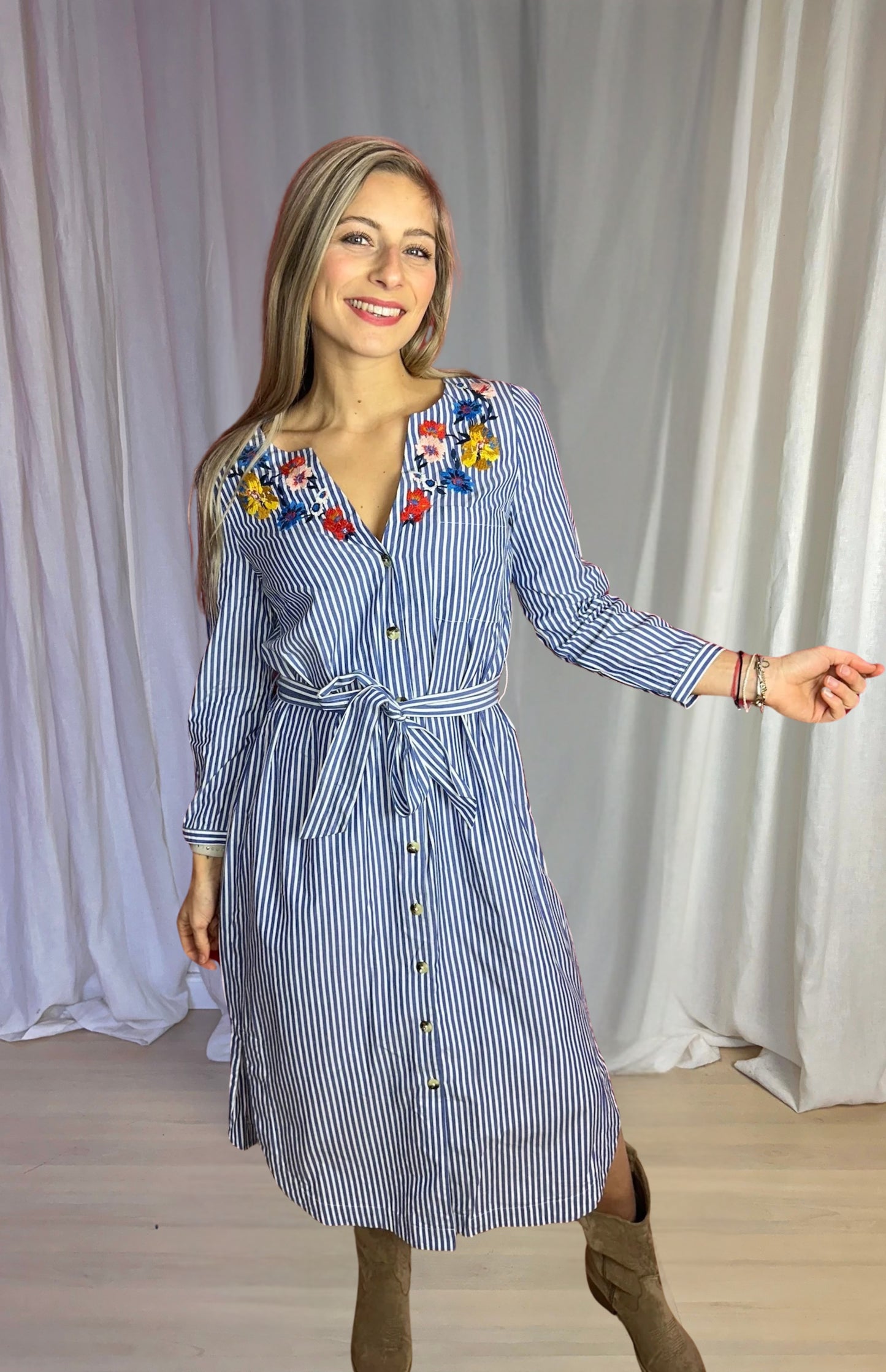 Jurk SET streep blauw, wit - Maat 38