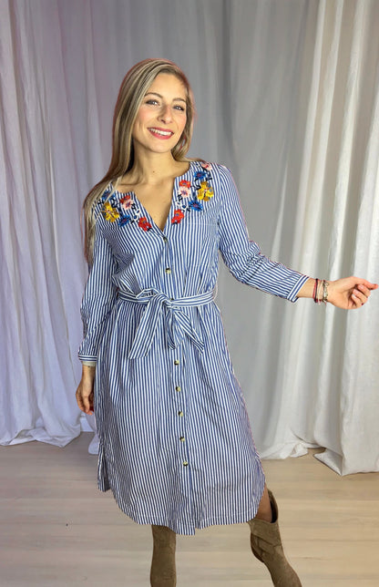 Jurk SET streep blauw, wit - Maat 38