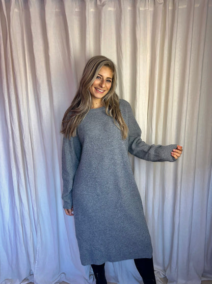 Jurk SET gebreid grijs - Maat 40