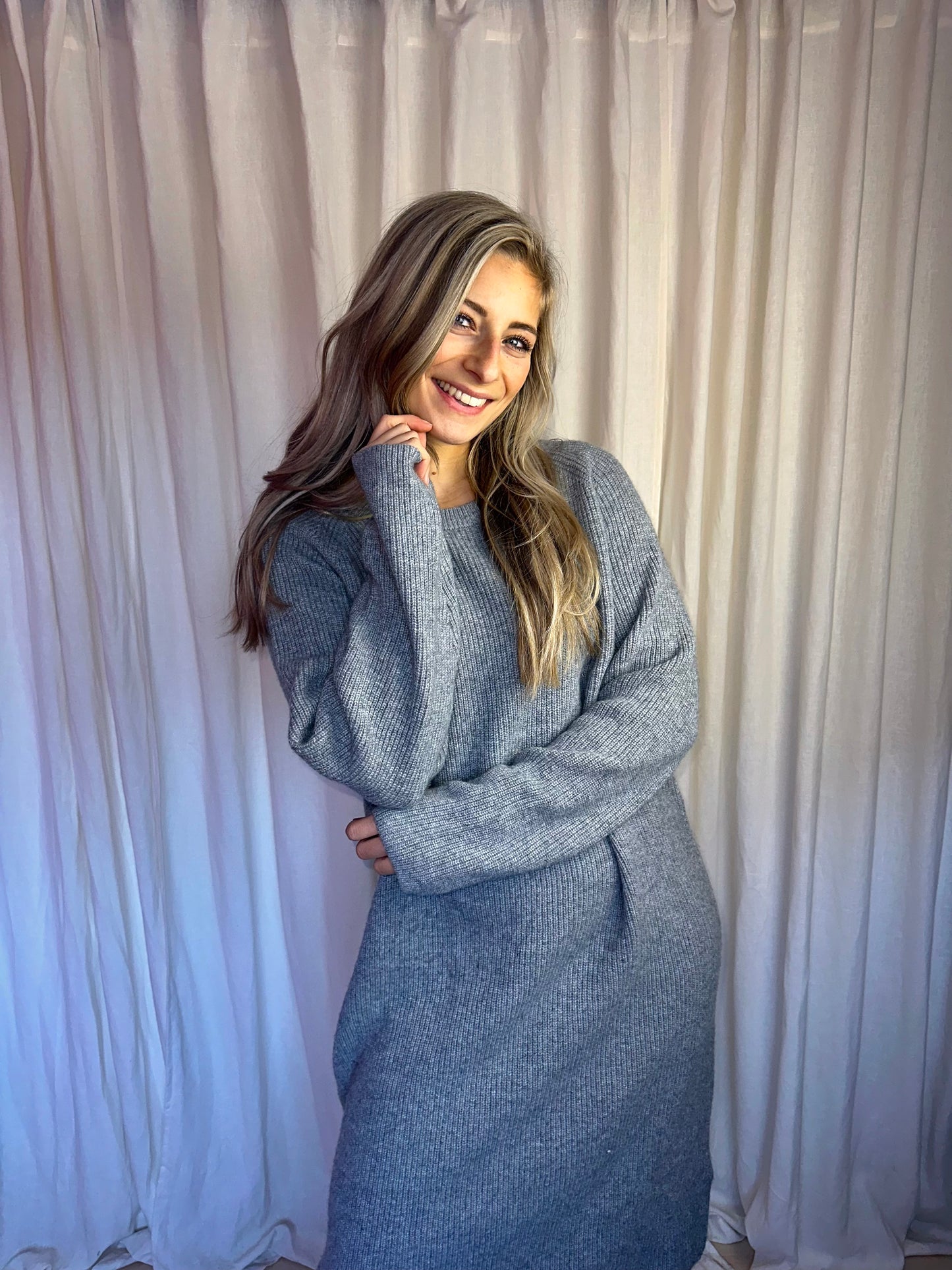Jurk SET gebreid grijs - Maat 40