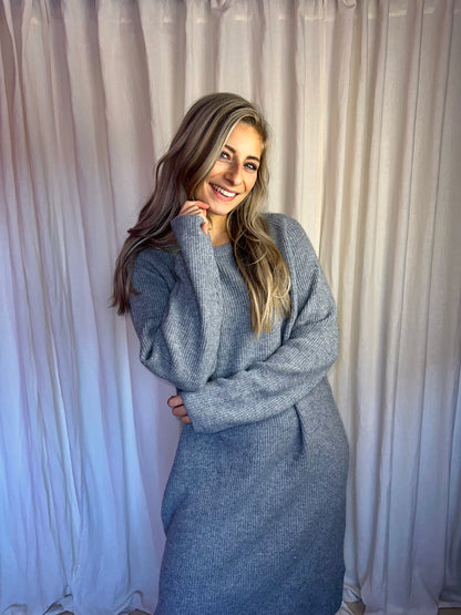 Jurk SET gebreid grijs - Maat 40