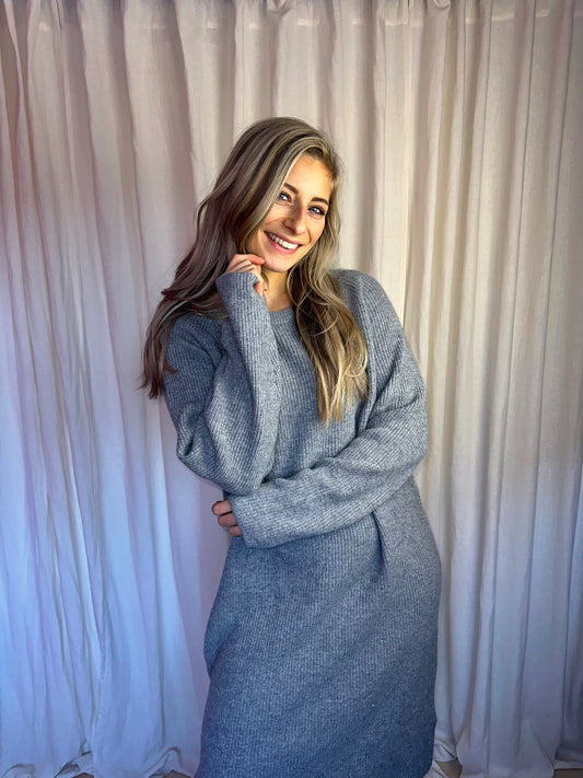 Jurk SET gebreid grijs - Maat 40