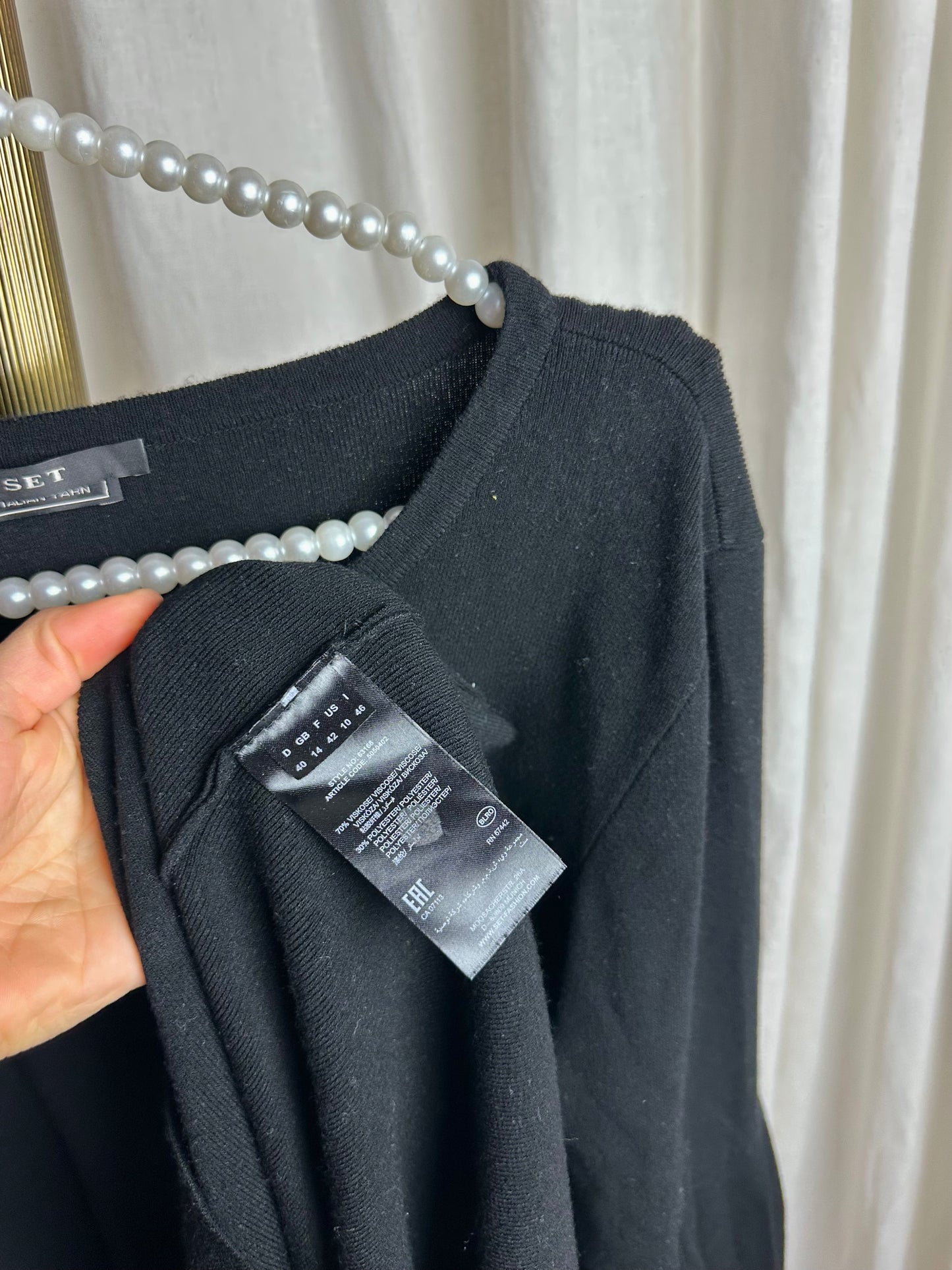 Jurk SET gebreid trompetmouwen zwart - Maat 40