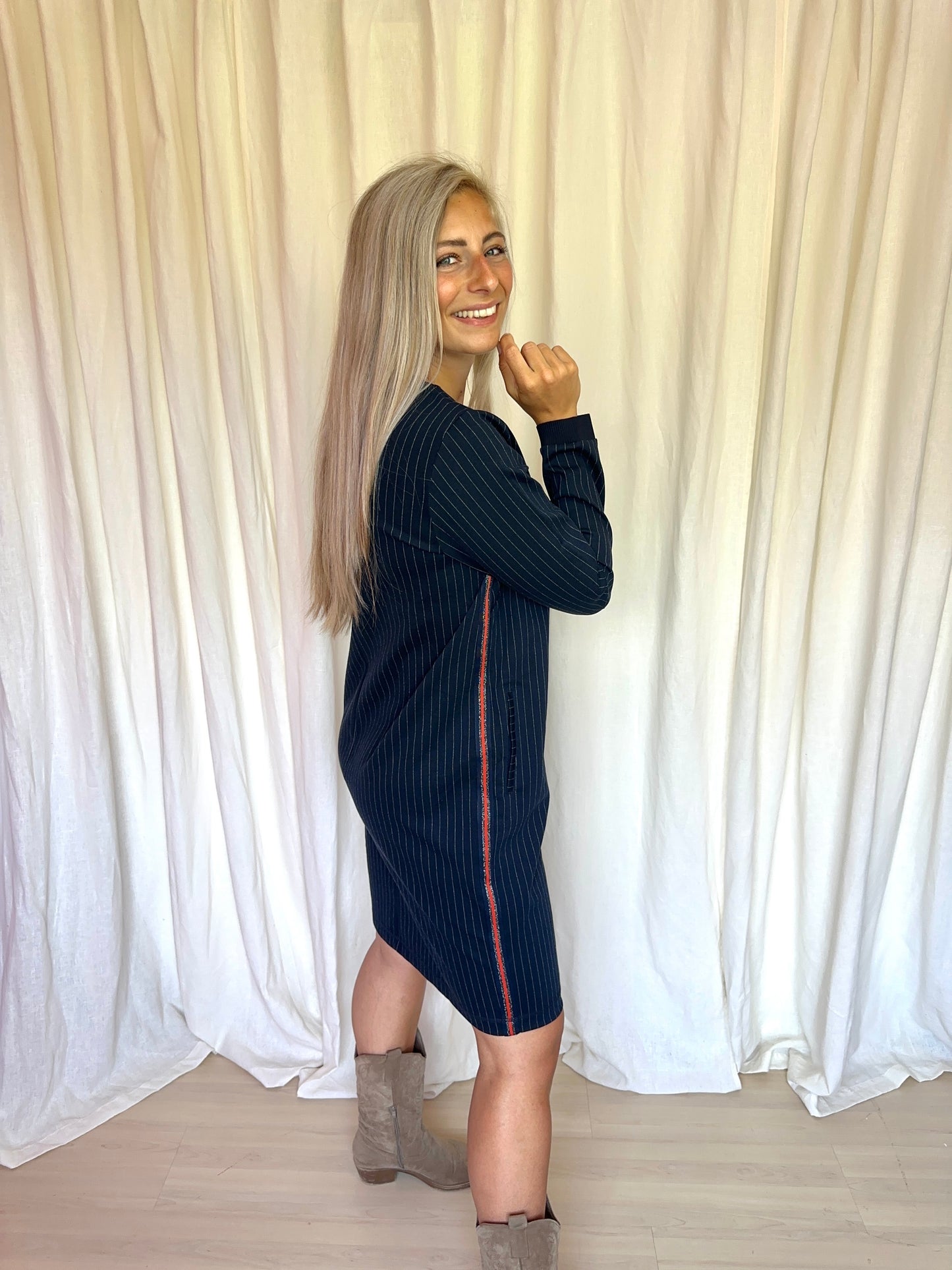 Jurk Sandwich streep donkerblauw maat L