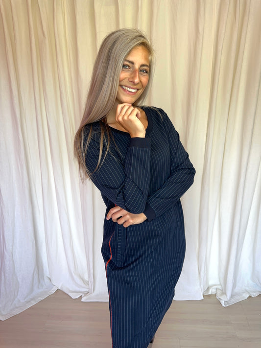 Jurk Sandwich streep donkerblauw maat L
