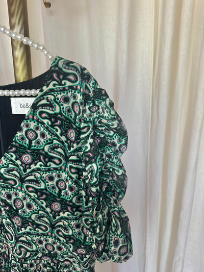 Jurk ba&sh print groen/zwart - maat 3 (L)