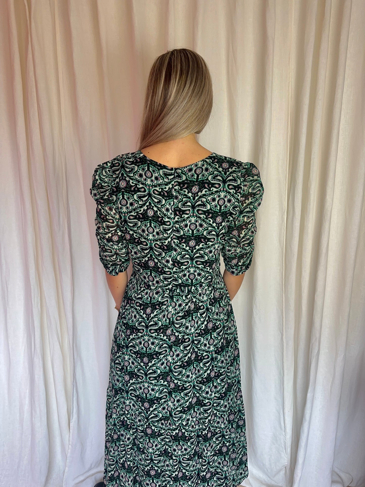 Jurk ba&sh print groen/zwart - maat 3 (L)