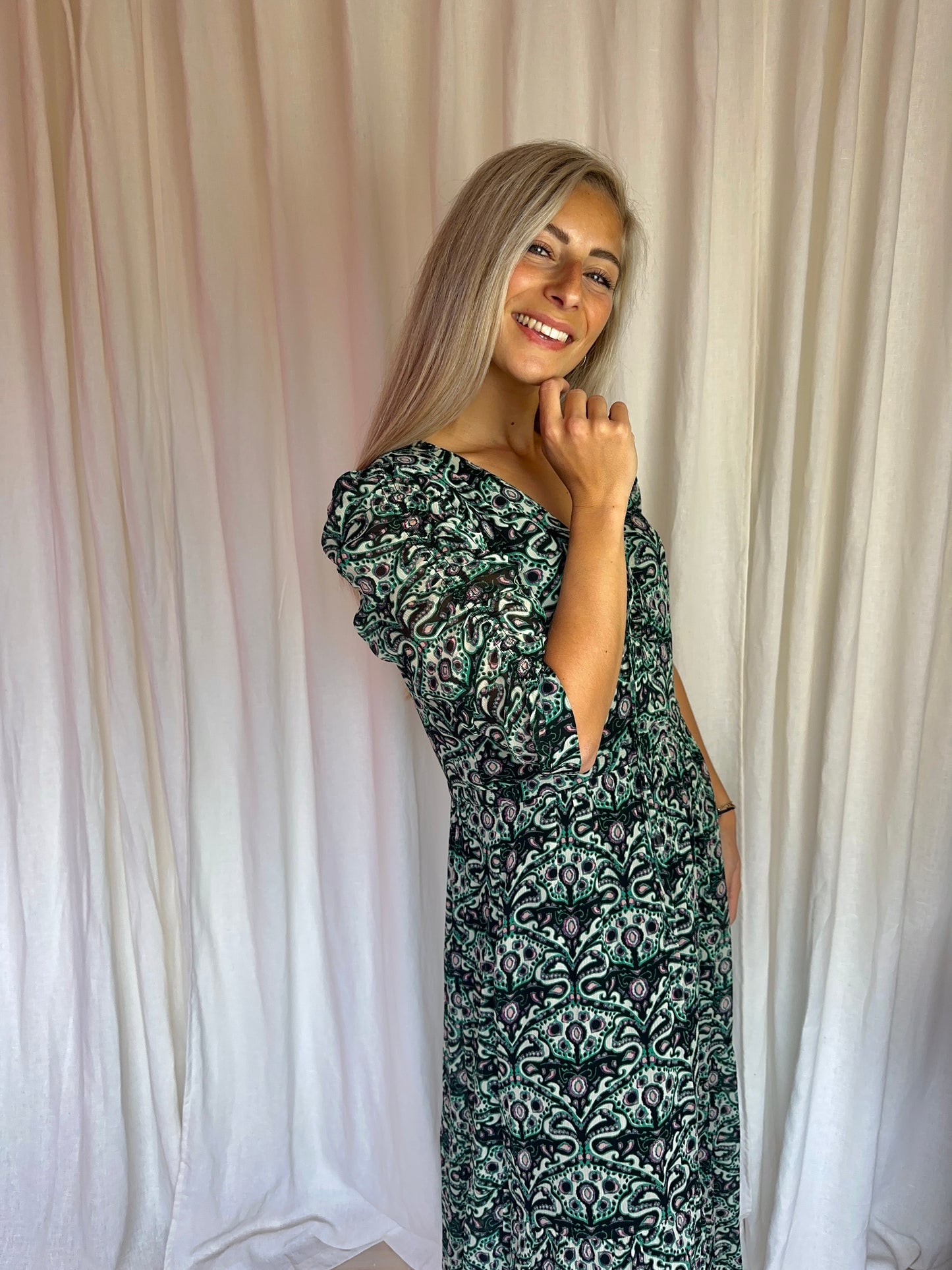 Jurk ba&sh print groen/zwart - maat 3 (L)