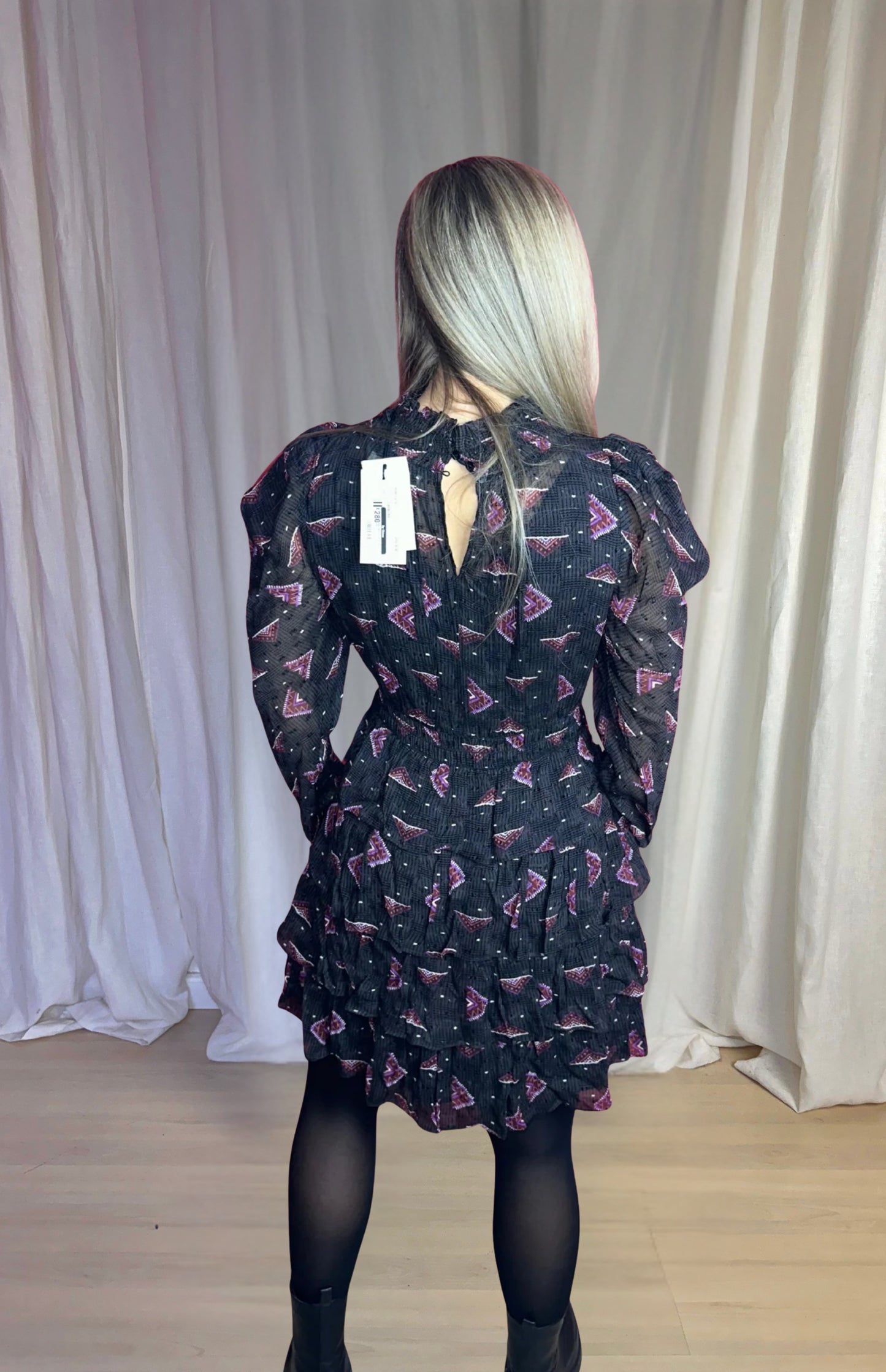 Jurk ba&sh print zwart, paars maat L