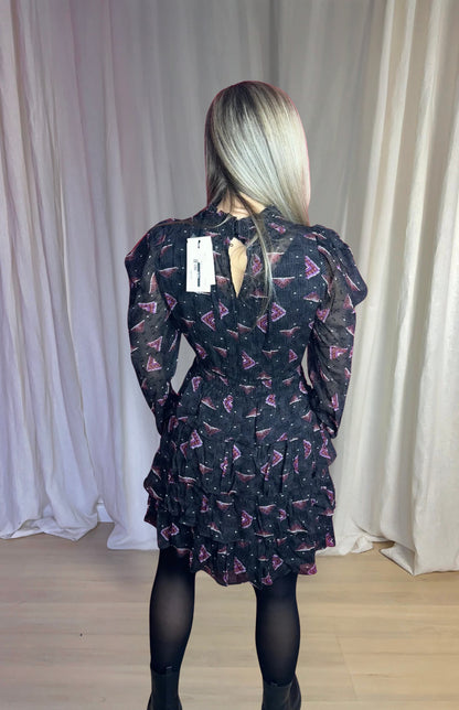 Jurk ba&sh print zwart, paars maat L