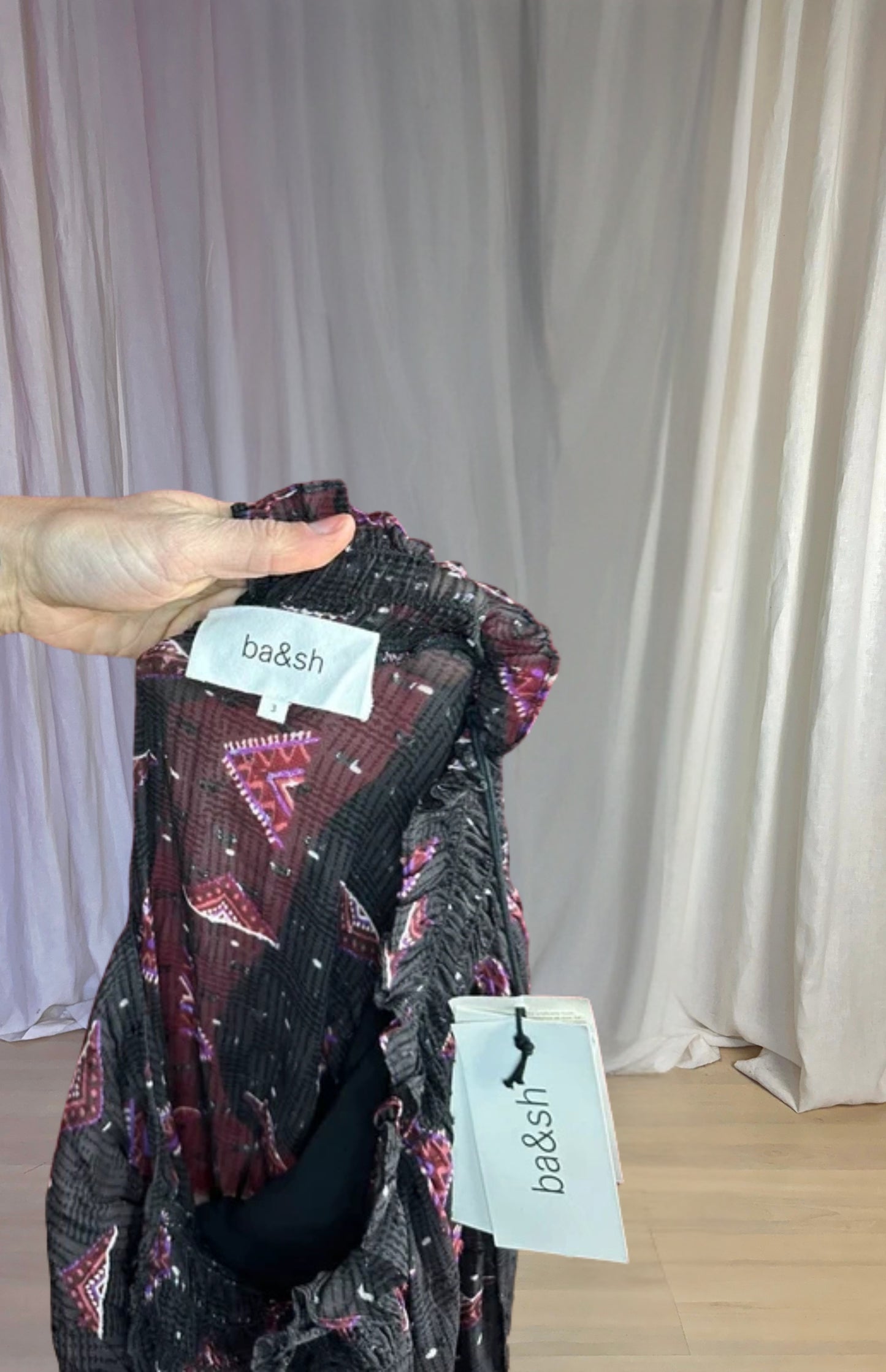 Jurk ba&sh print zwart, paars maat L