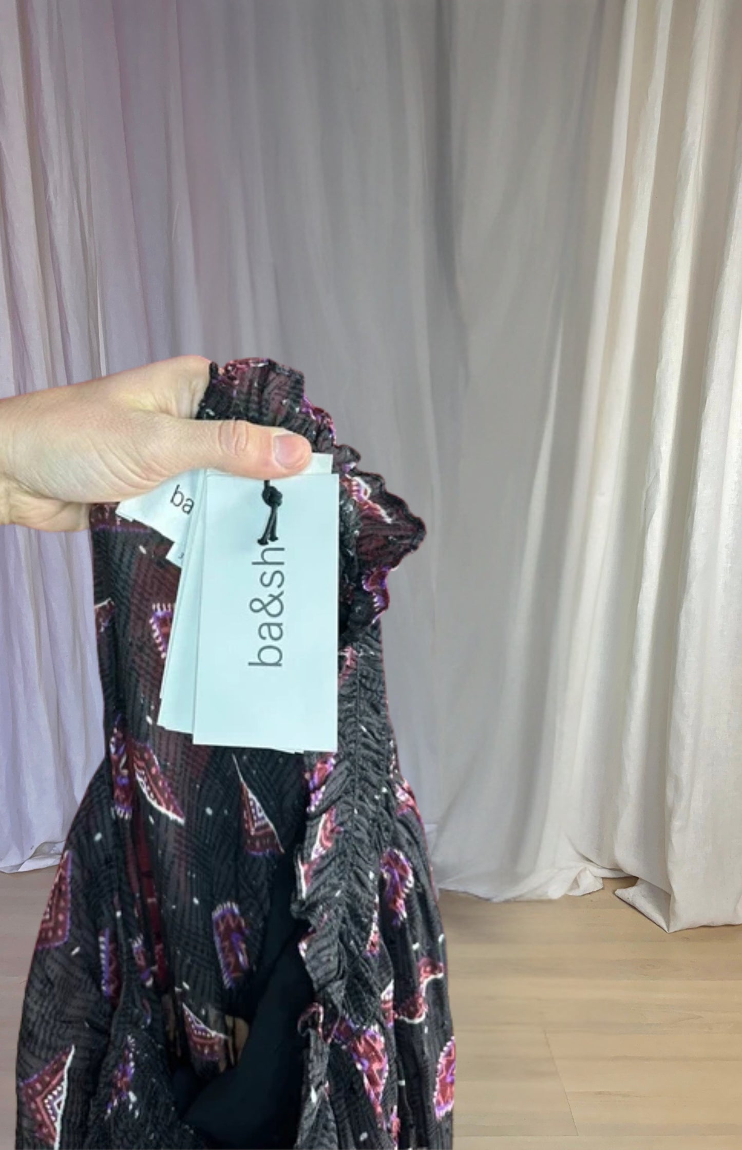 Jurk ba&sh print zwart, paars maat L