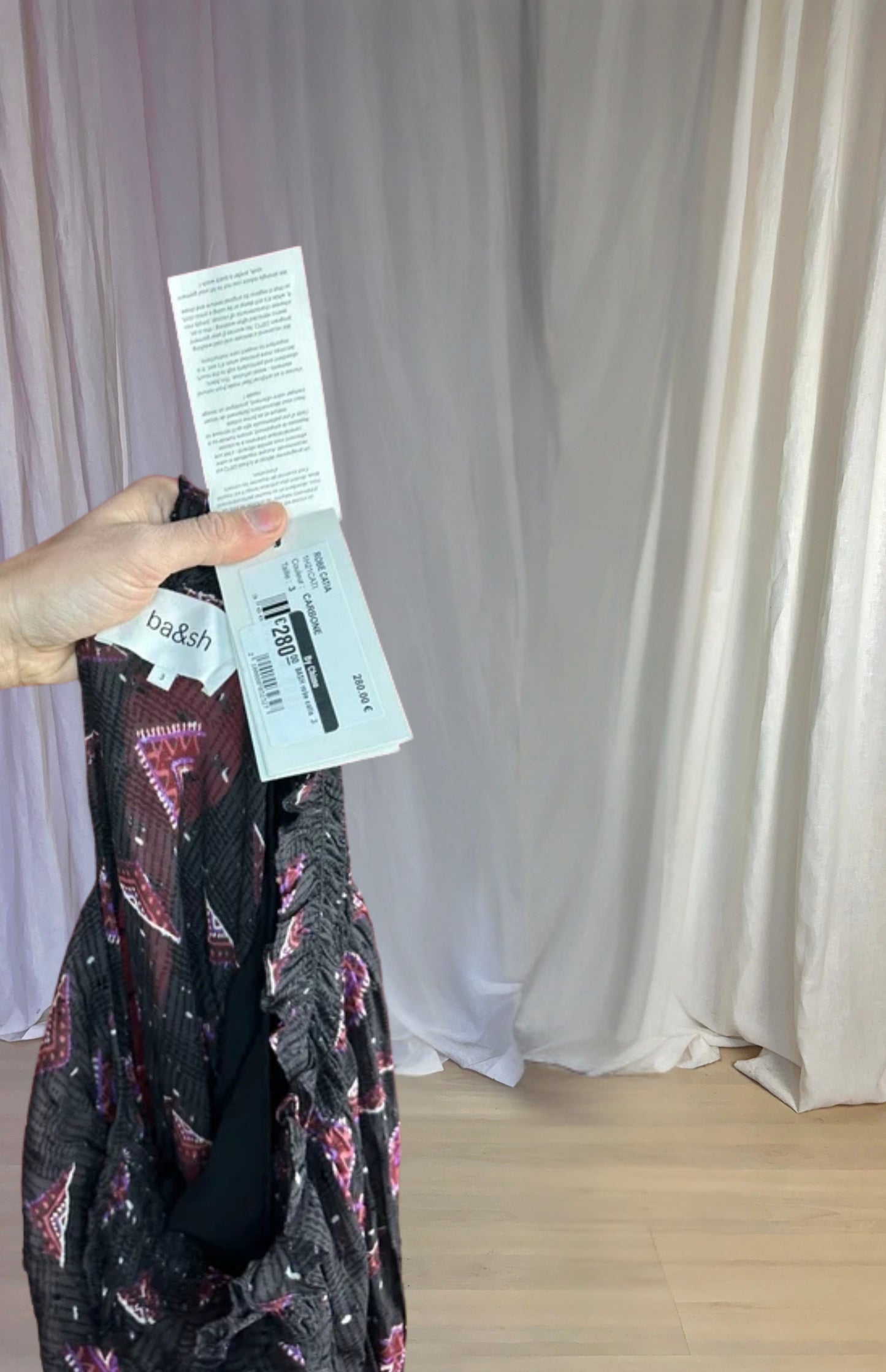Jurk ba&sh print zwart, paars maat L