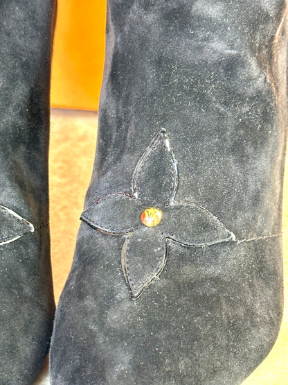 Laarzen Louis Vuitton suede zwart/ panterprint - Maat 39