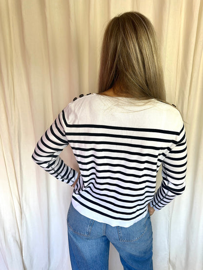 Longsleeve Marccain streep wit,zwart maat 3