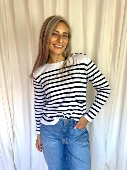 Longsleeve Marccain streep wit,zwart maat 3