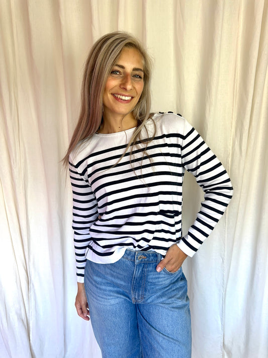 Longsleeve Marccain streep wit,zwart maat 3