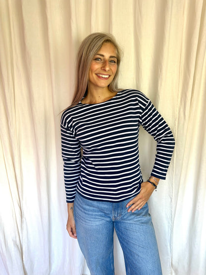 Longsleeve Marine streep donkerblauw,wit maat M