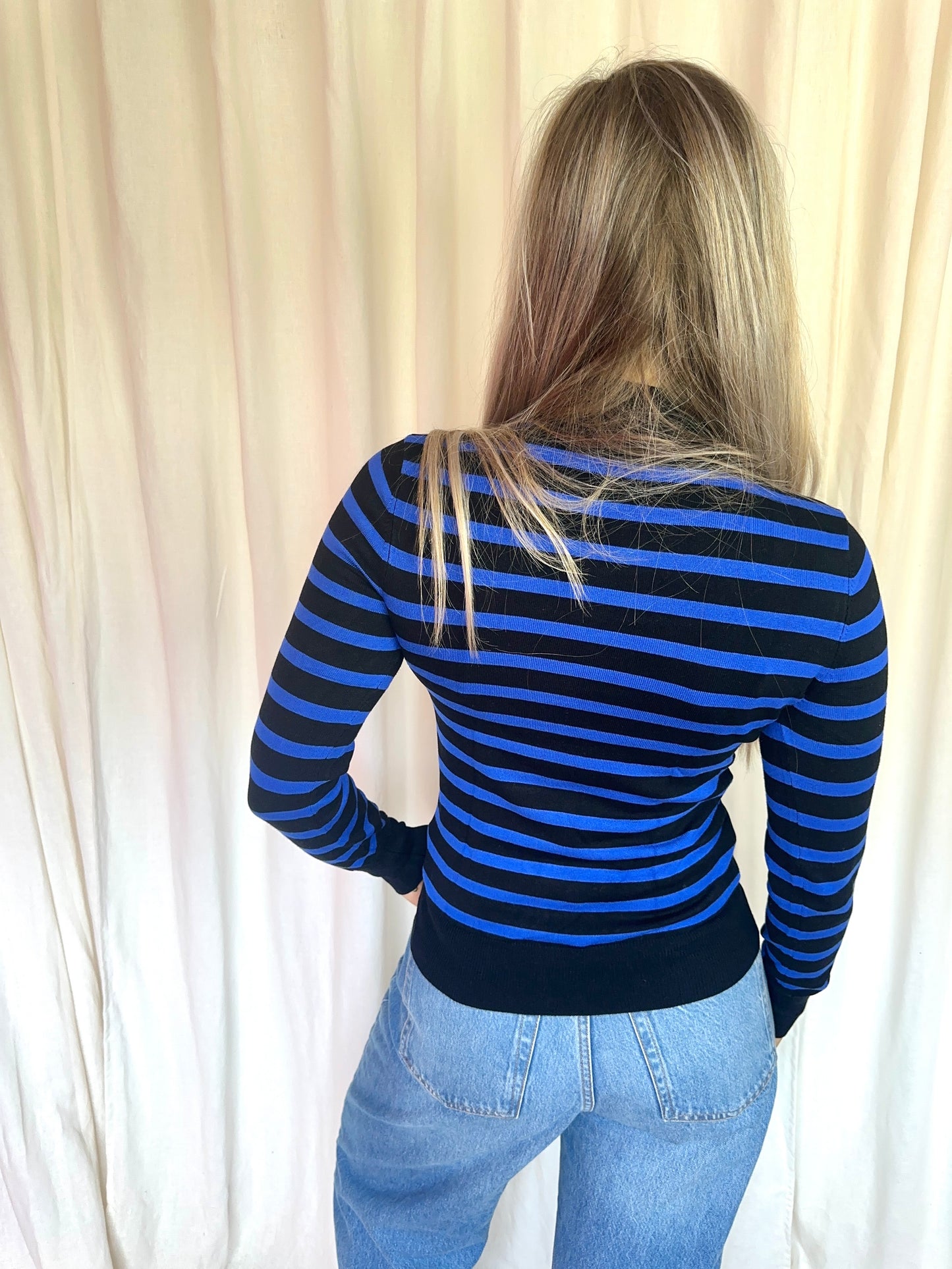 Longsleeve Melting Stockholm streep cobalt,zwart maat XS