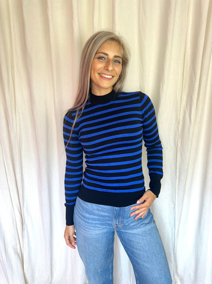 Longsleeve Melting Stockholm streep cobalt,zwart maat XS