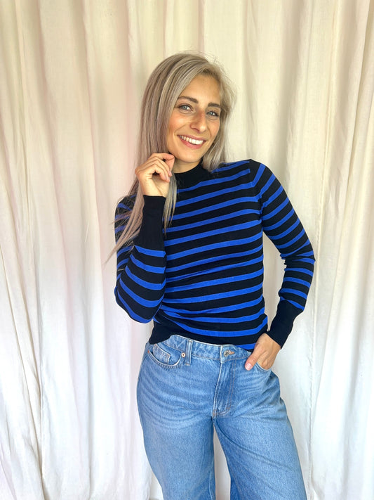 Longsleeve Melting Stockholm streep cobalt,zwart maat XS