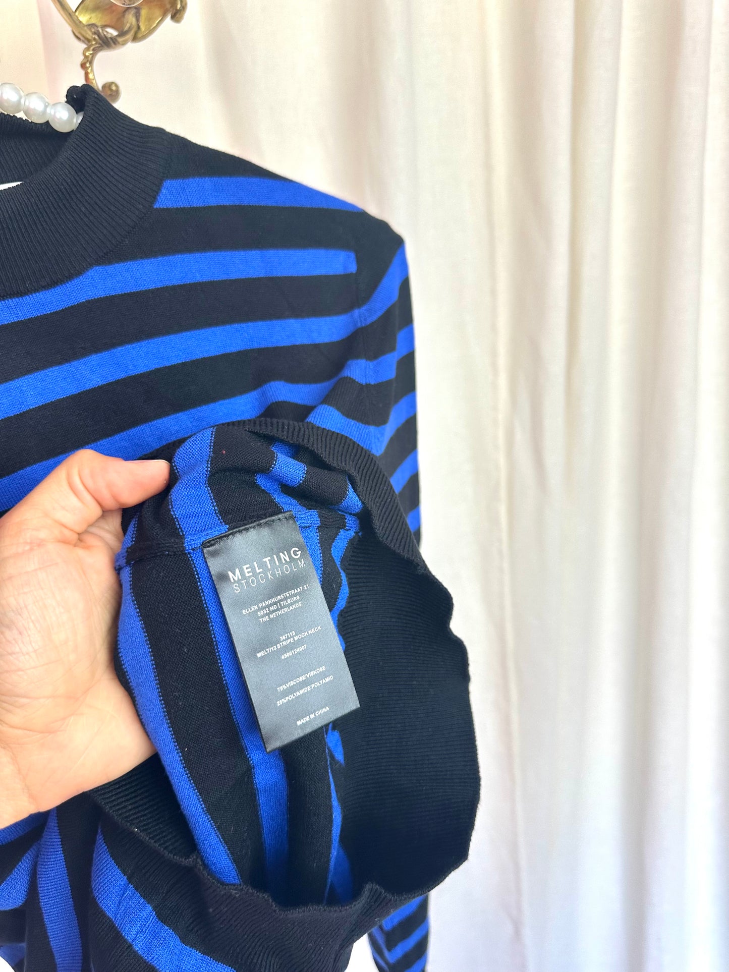 Longsleeve Melting Stockholm streep cobalt,zwart maat XS
