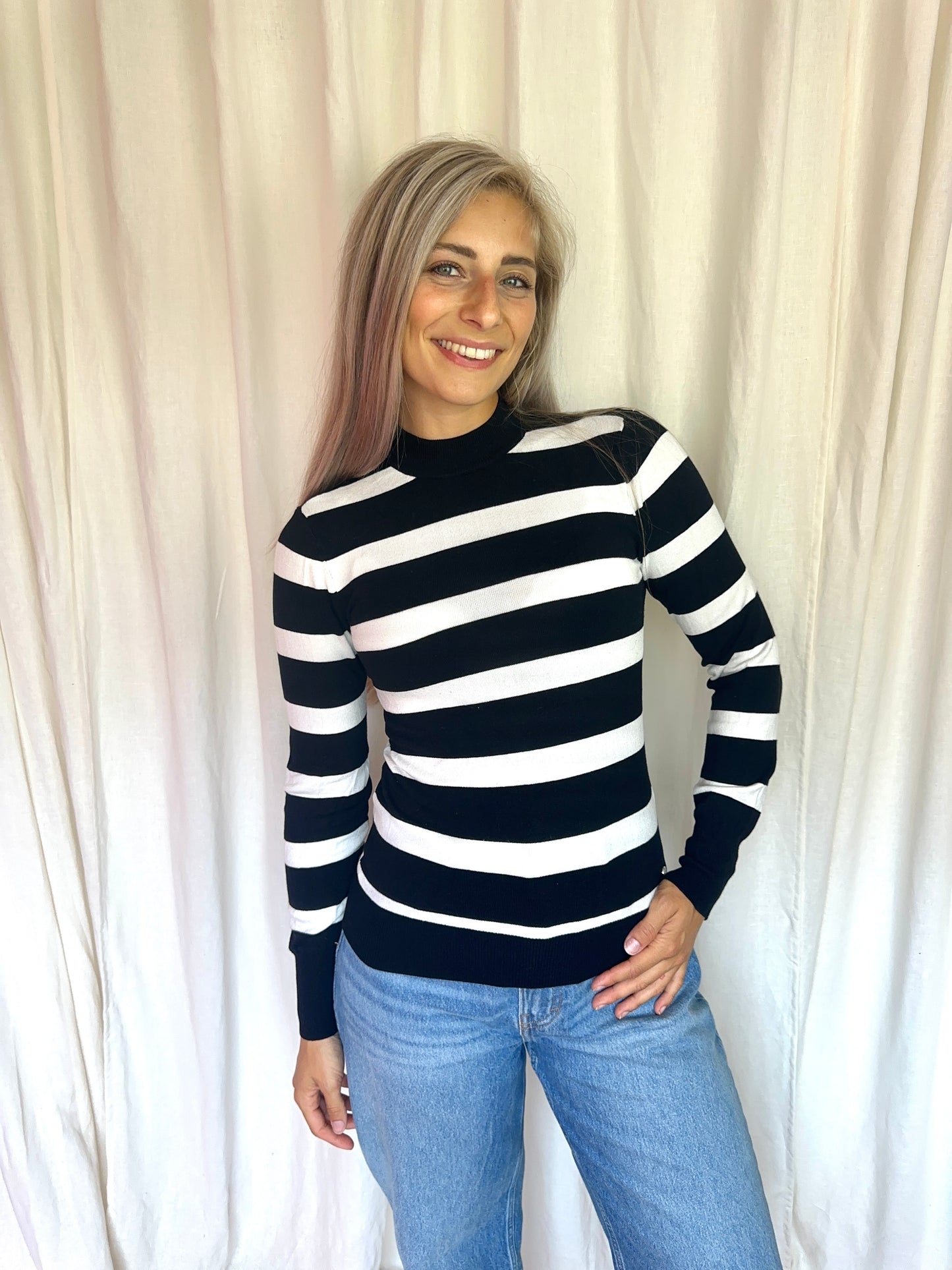 Longsleeve Melting Stockholm streep zwart,creme maat XS