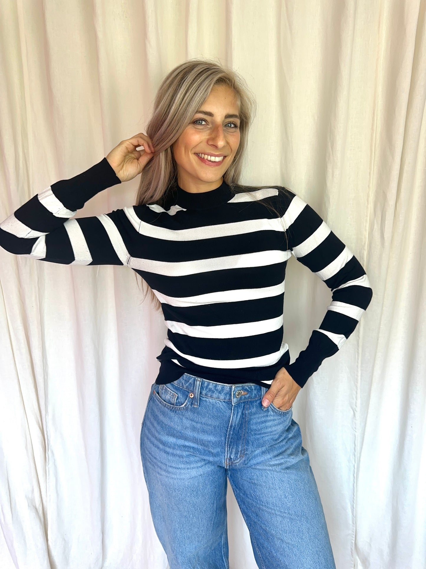 Longsleeve Melting Stockholm streep zwart,creme maat XS