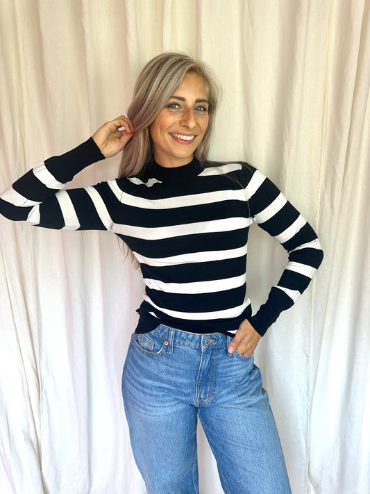 Longsleeve Melting Stockholm streep zwart,creme maat XS