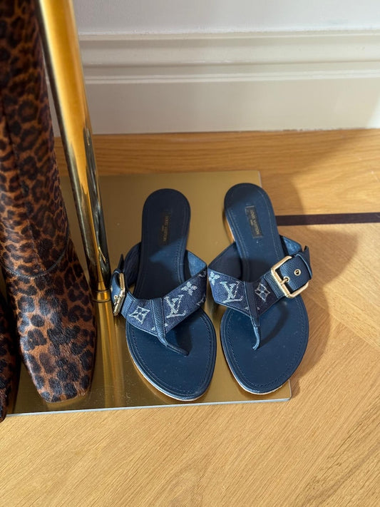 Louis Vuitton denim Monogram Formentera Thong Sandals - Maat 39