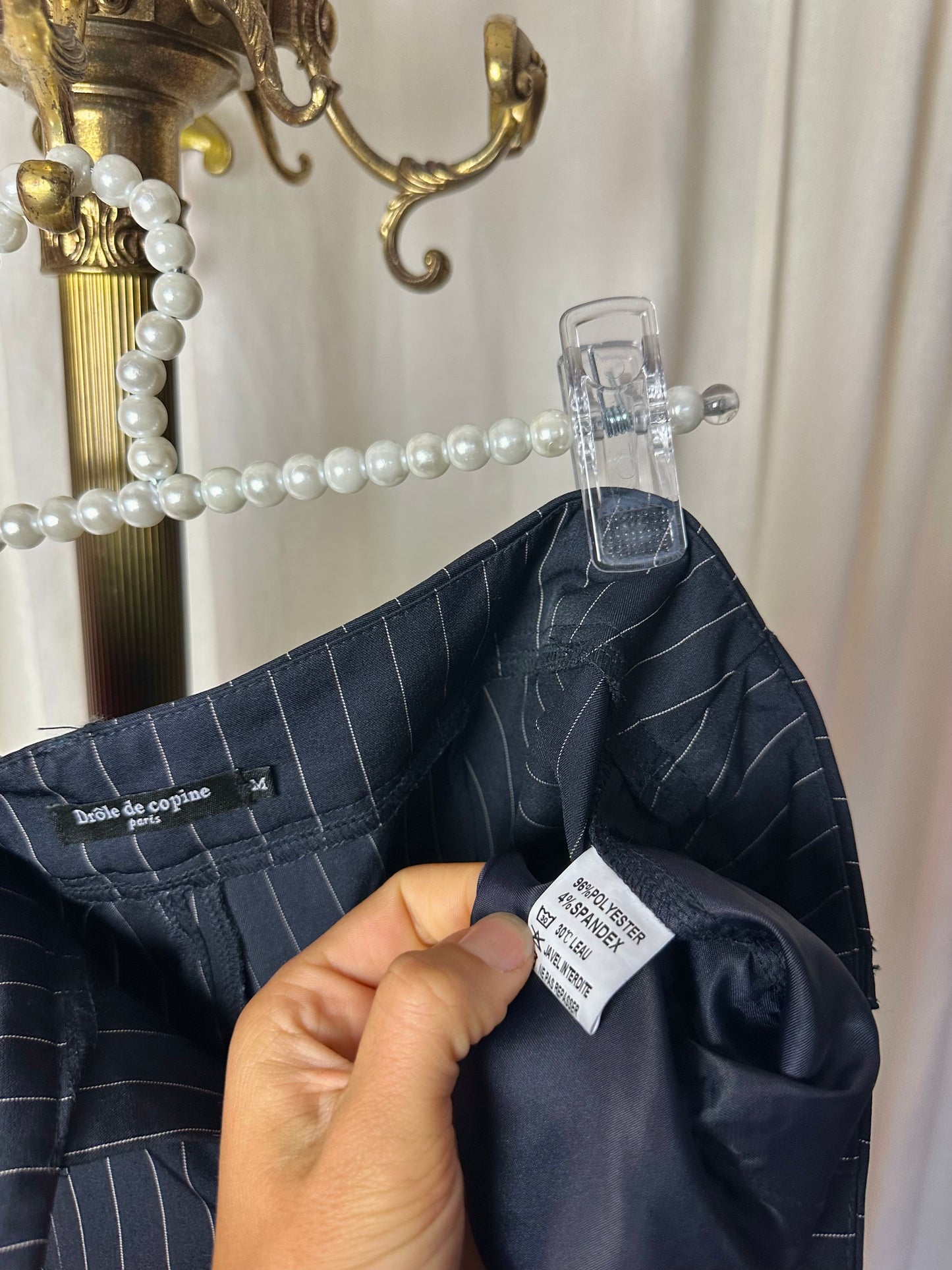 Pantalon Drôle de copine pinstripe donkerblauw maat M