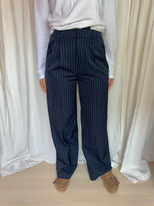 Pantalon Drôle de copine pinstripe donkerblauw maat M