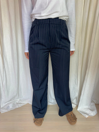 Pantalon Drôle de copine pinstripe donkerblauw maat M
