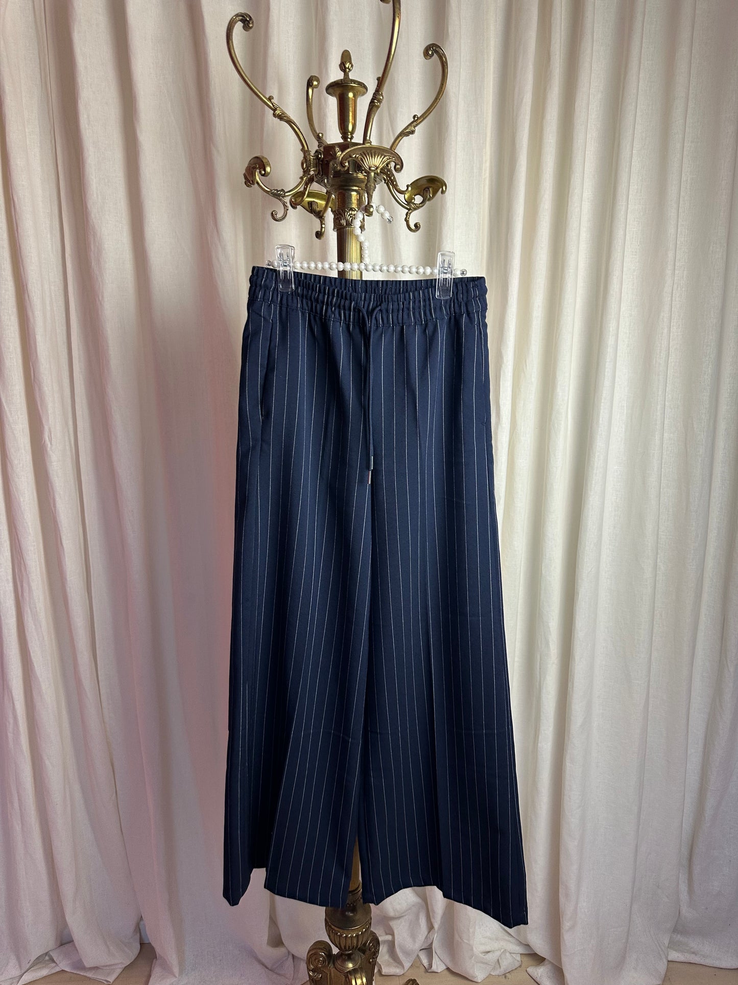 Pantalon H&M Divided streep donkerblauw,wit maat XXS