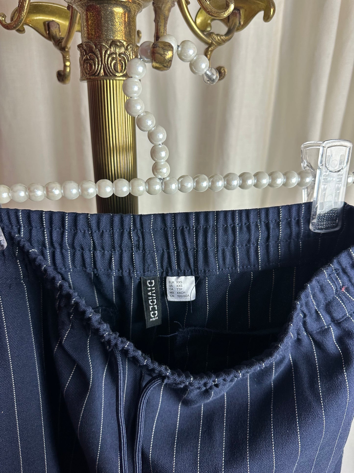 Pantalon H&M Divided streep donkerblauw,wit maat XXS