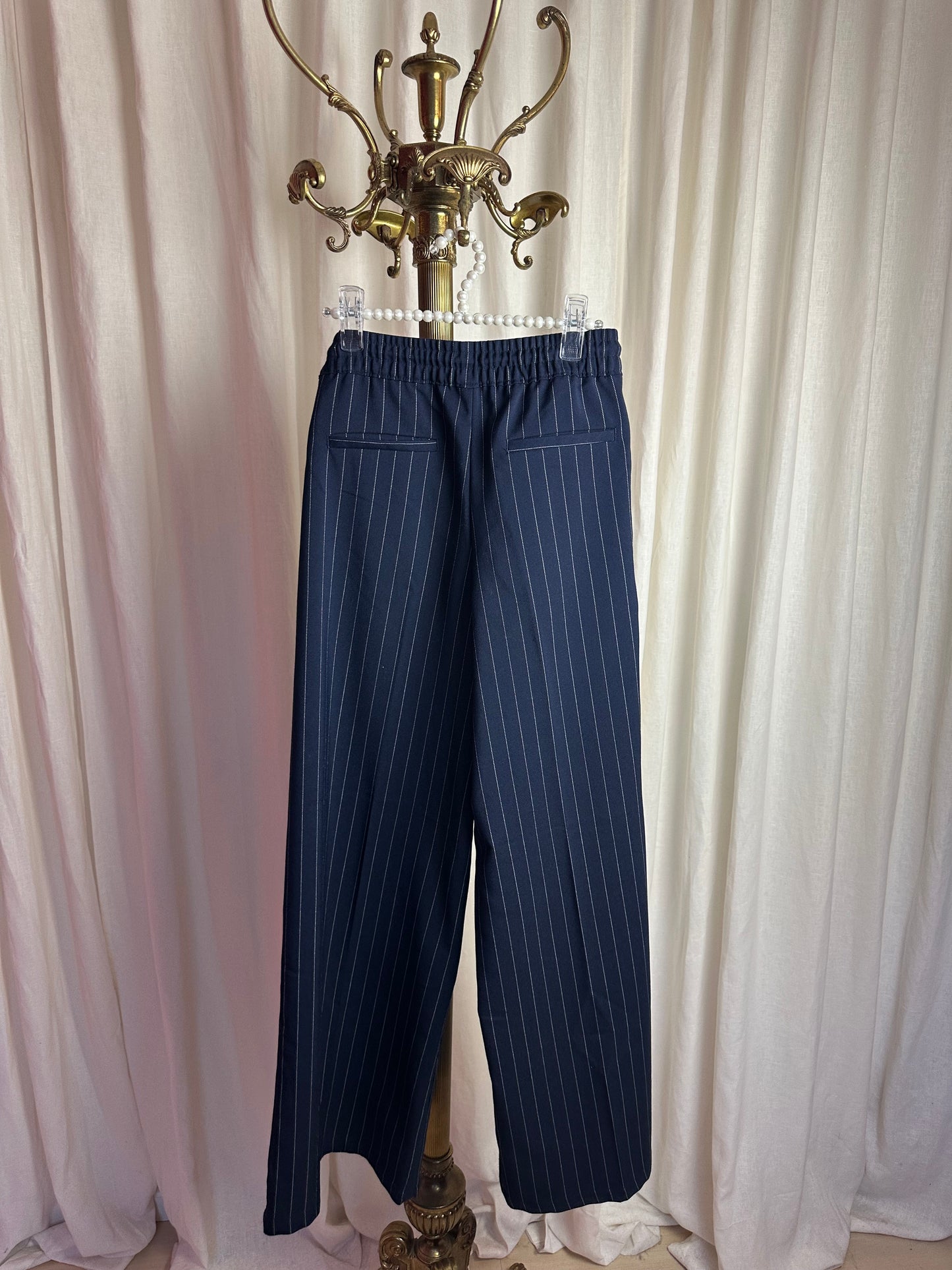 Pantalon H&M Divided streep donkerblauw,wit maat XXS