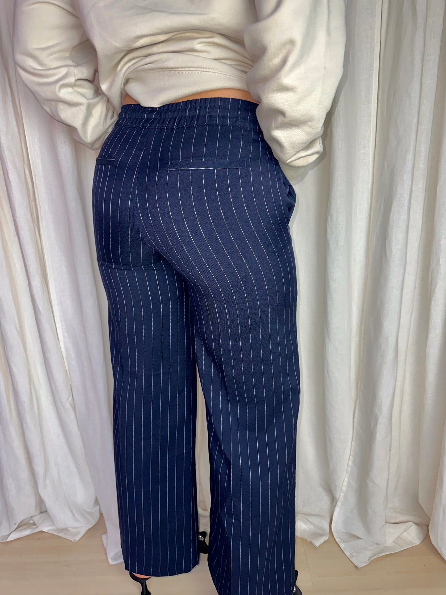 Pantalon H&M Divided streep donkerblauw,wit maat XXS