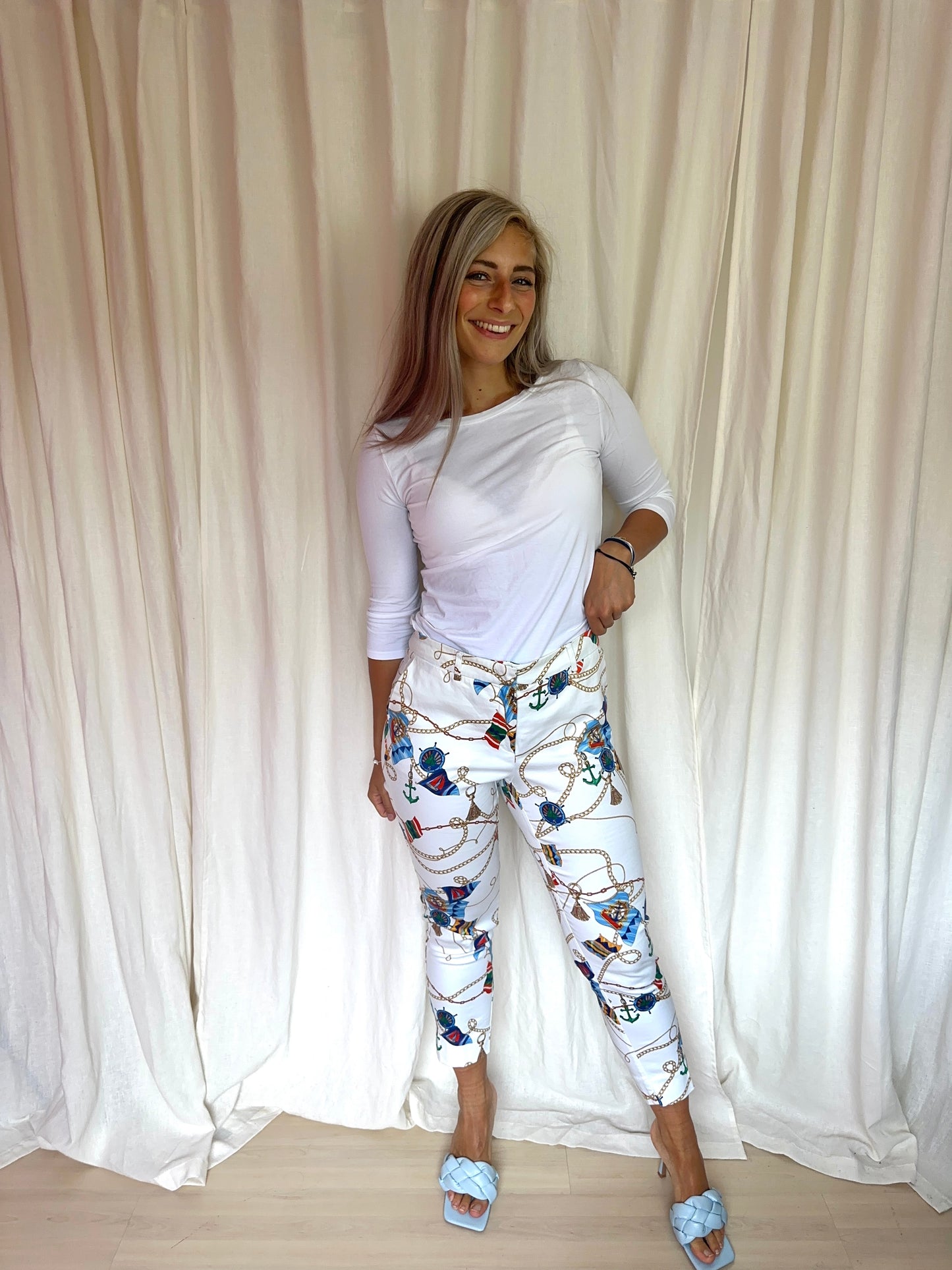 Pantalon Peter Hann wit print kettingen maat 40