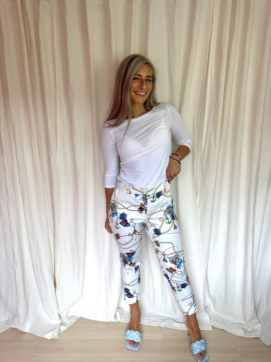 Pantalon Peter Hann wit print kettingen maat 40