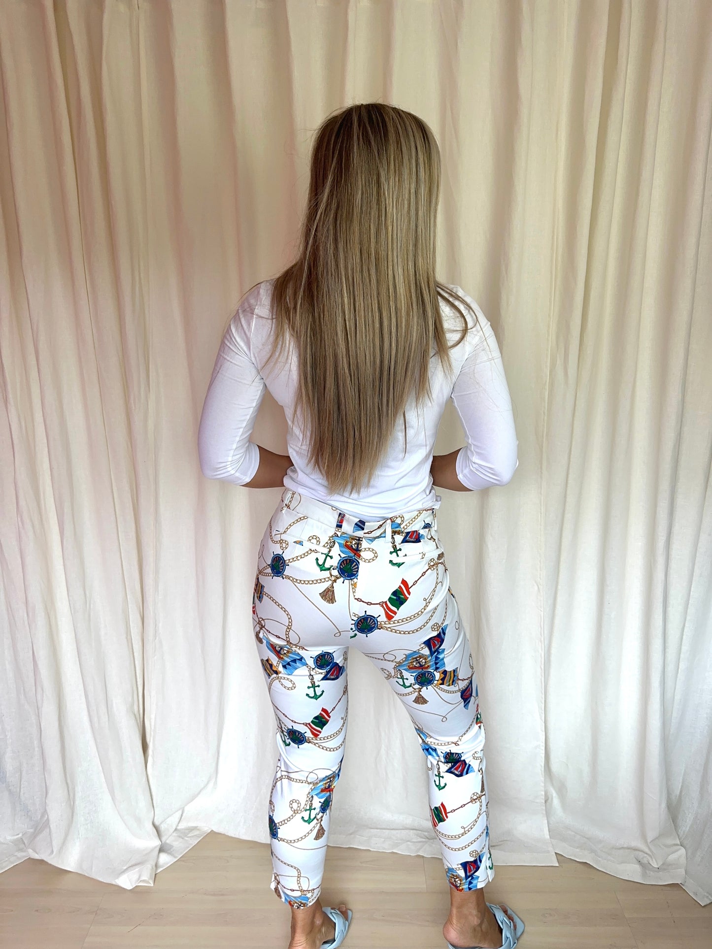 Pantalon Peter Hann wit print kettingen maat 40