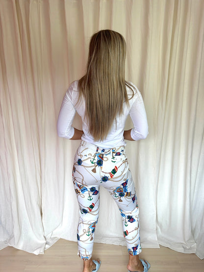Pantalon Peter Hann wit print kettingen maat 40