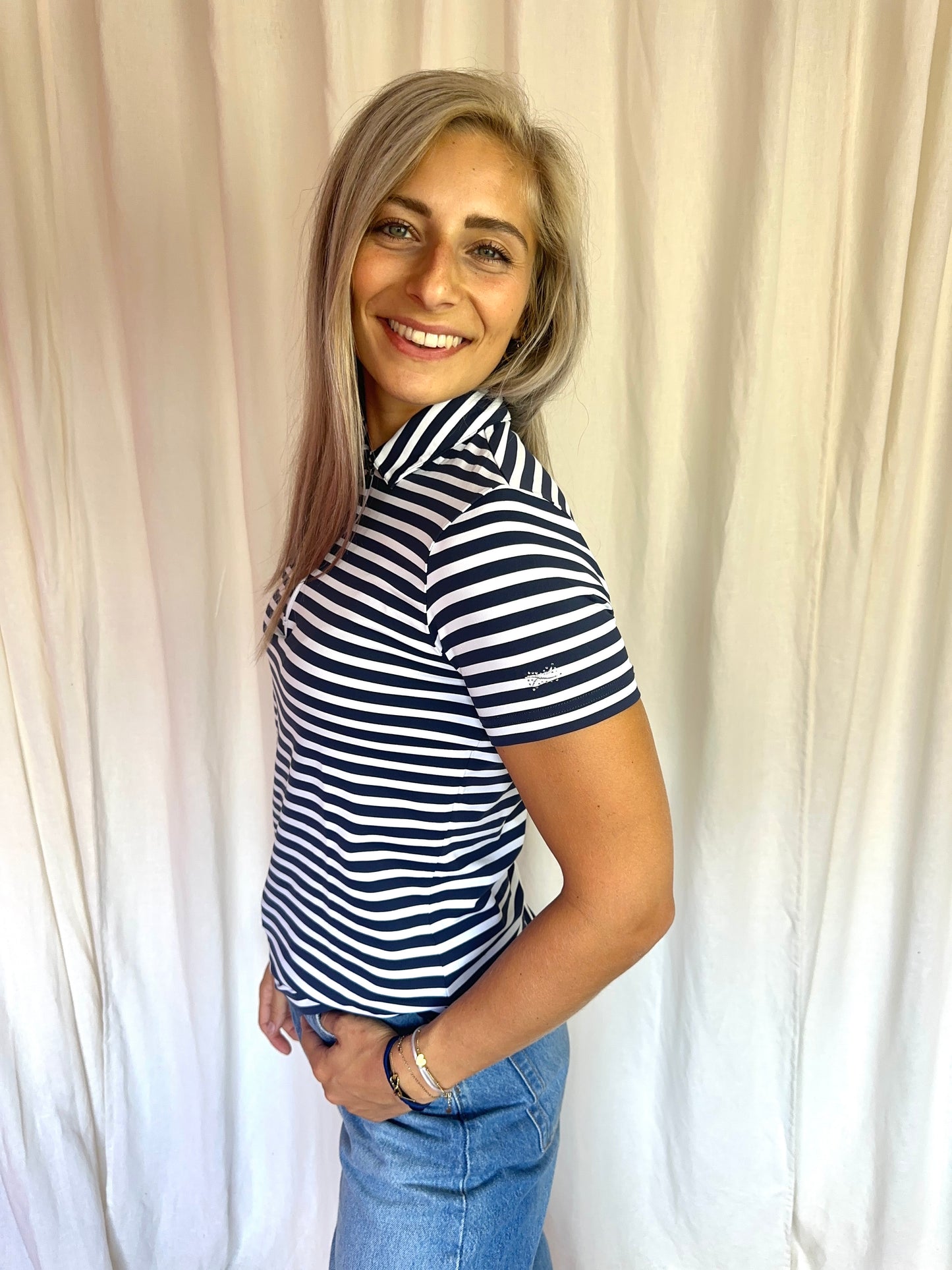 Polo Brax Golf korte mouw streep donkerblauw,wit maat M