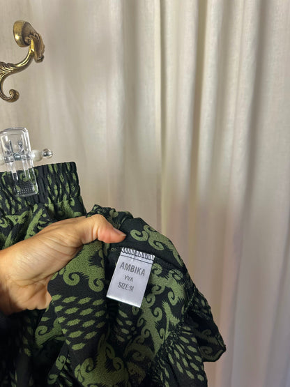 Rok Ambika print groen,zwart maat M