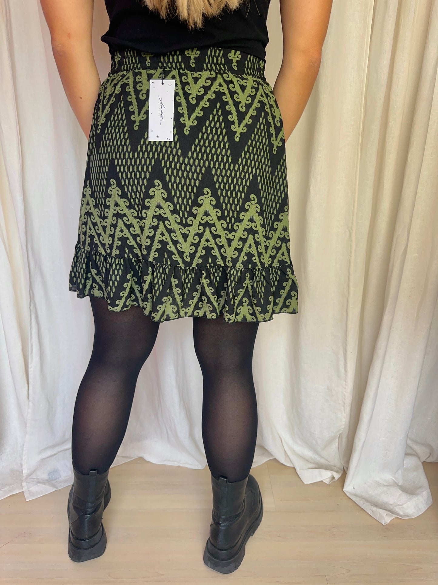 Rok Ambika print groen,zwart maat M