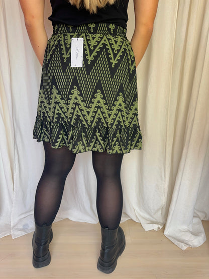 Rok Ambika print groen,zwart maat M