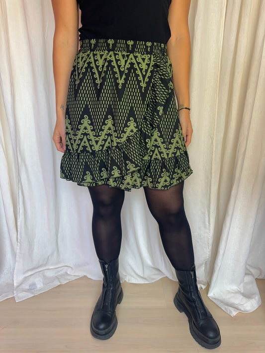 Rok Ambika print groen,zwart maat M