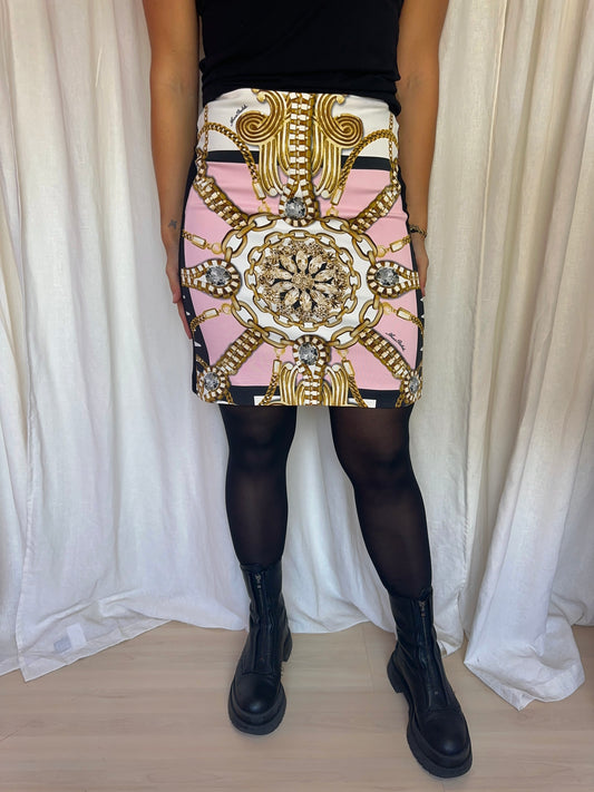 Rok Anna Rachele print kettingen goud,roze,zwart maat 40