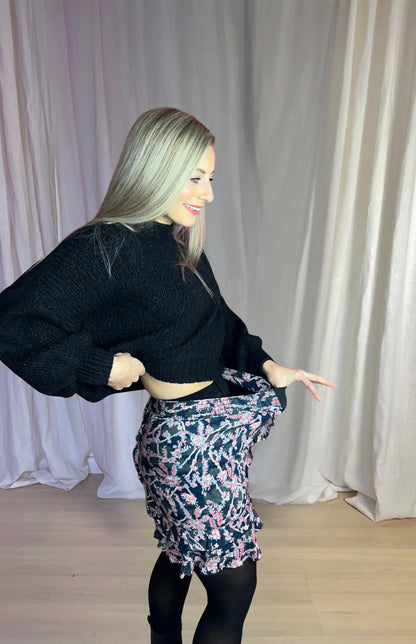 Rok Berenice print zwart, rood maat M