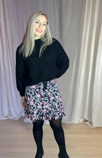 Rok Berenice print zwart, rood maat M