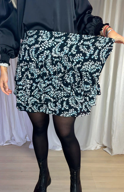 Rok Berenice print zwart, turquoise, wit maat L